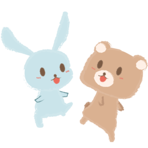 遊ぶ子ウサギと子クマ