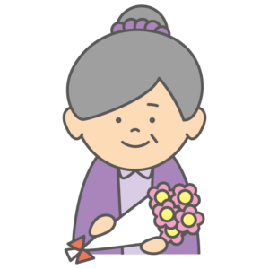 花束を持ったおばあちゃん