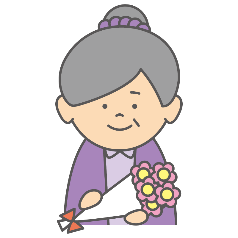 花束を持ったおばあちゃん