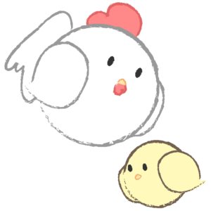 丸いニワトリとヒヨコ