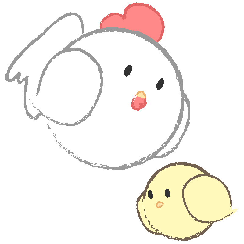 丸いニワトリとヒヨコ