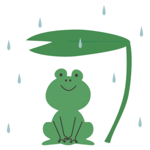雨宿りをするカエル