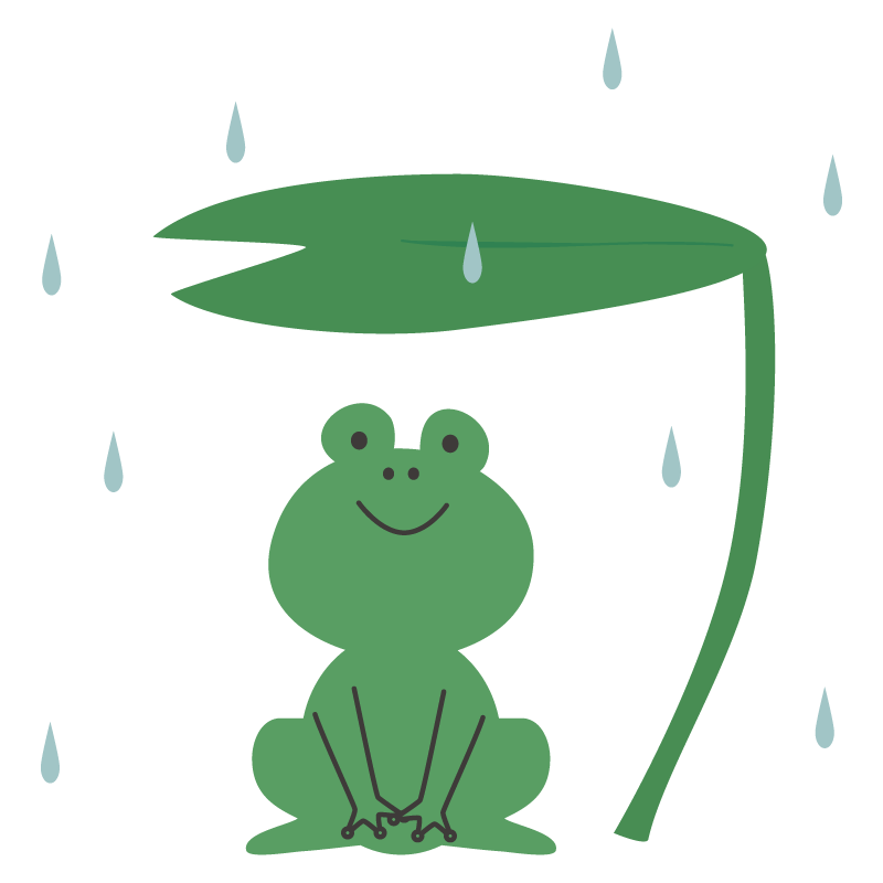 雨宿りをするカエル