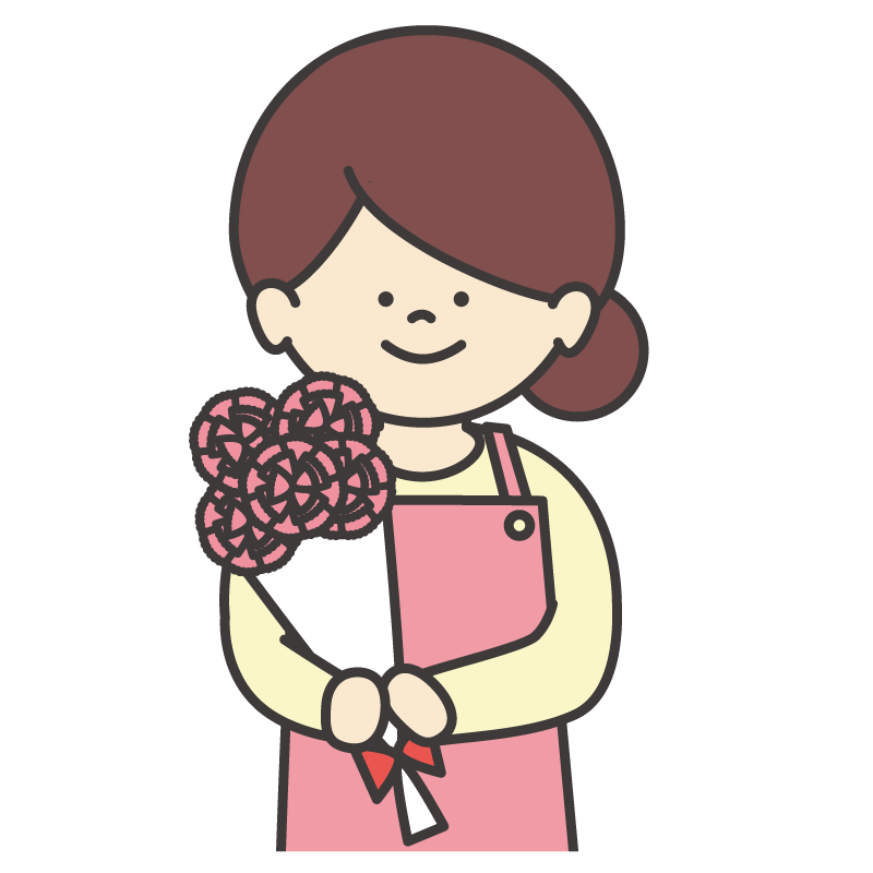 カーネーションを持ったお母さん