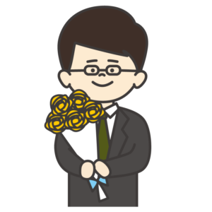 黄色いバラを持ったお父さん