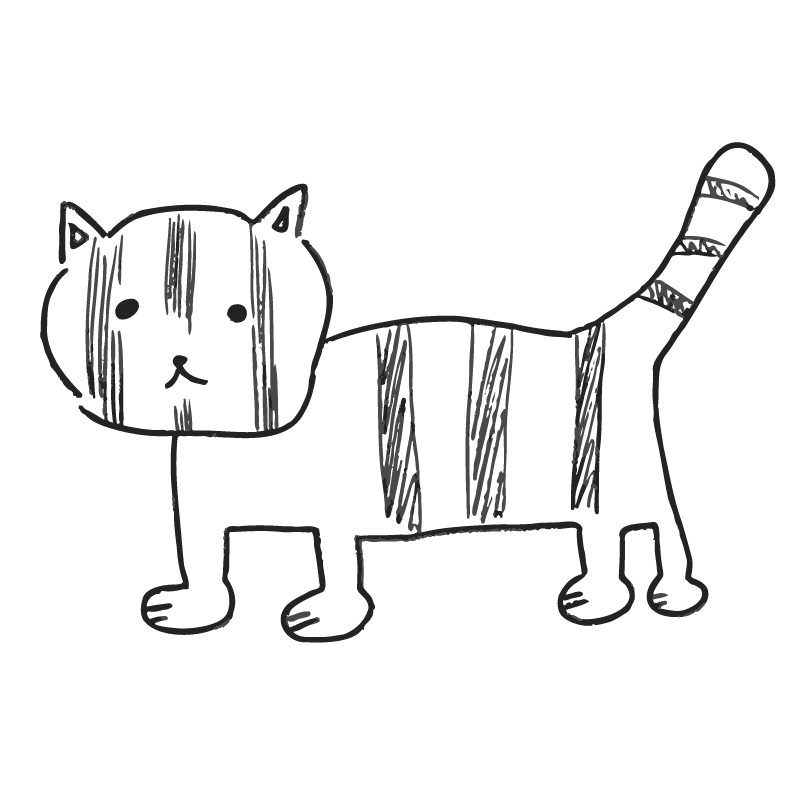 ヘタウマなトラ（四足歩行・白黒）