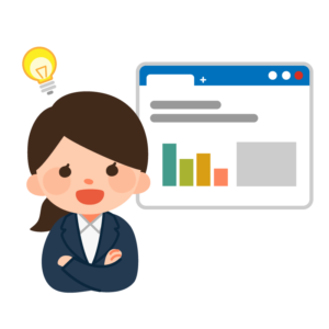 ホームページを見てひらめく女性